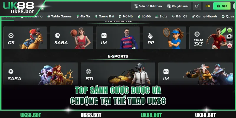 Các sảnh cược được ưa chuộng hiện nay tại thể thao UK88