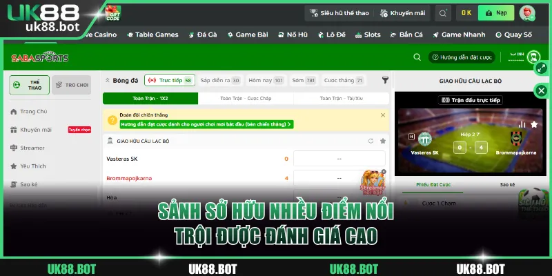 Sảnh sở hữu kho trận đấu phong phú, thỏa thích trải nghiệm